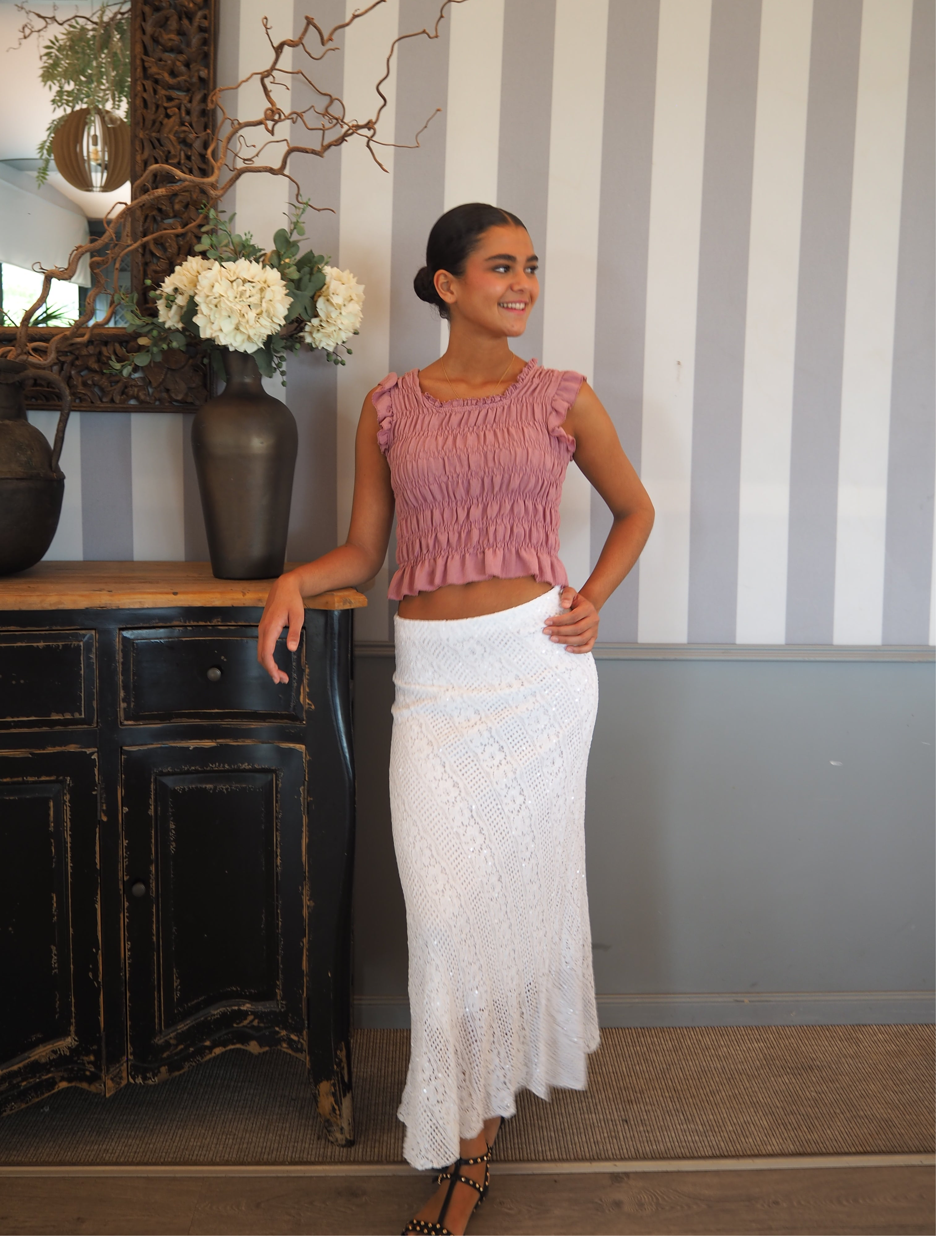 FALDA LENTEJUELA BLANCA