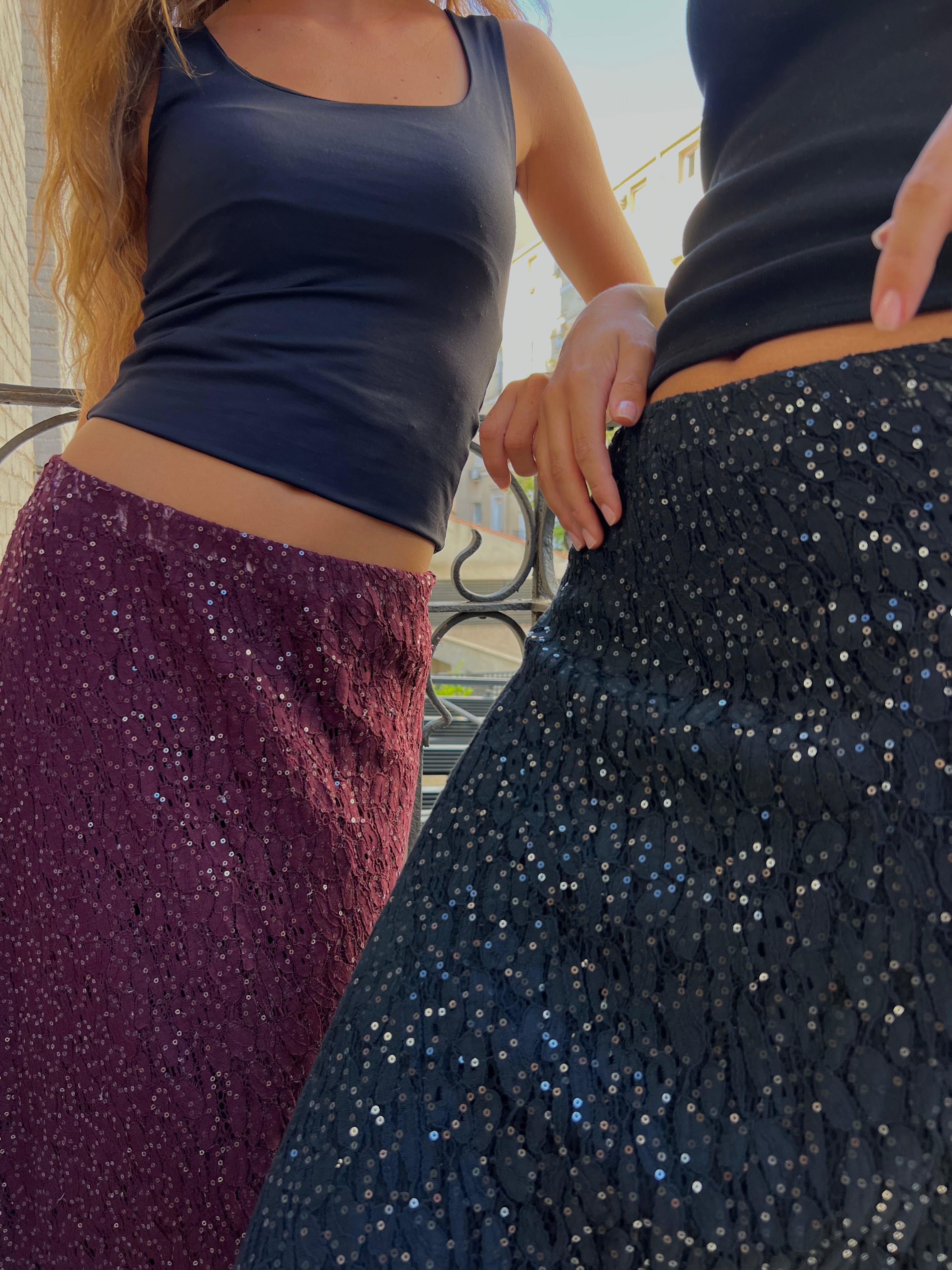 FALDA LENTEJUELAS GRANATE