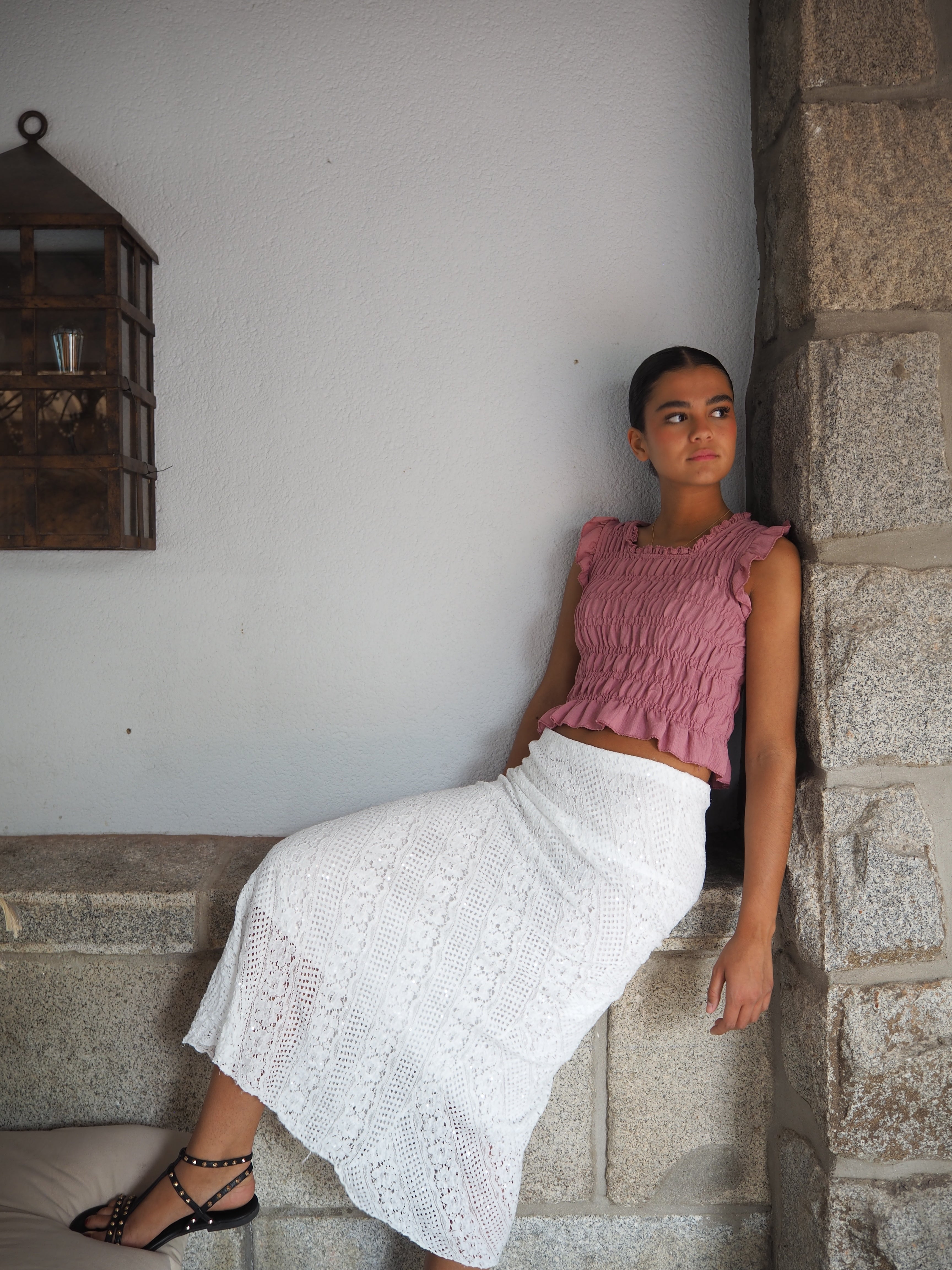 FALDA LENTEJUELA BLANCA