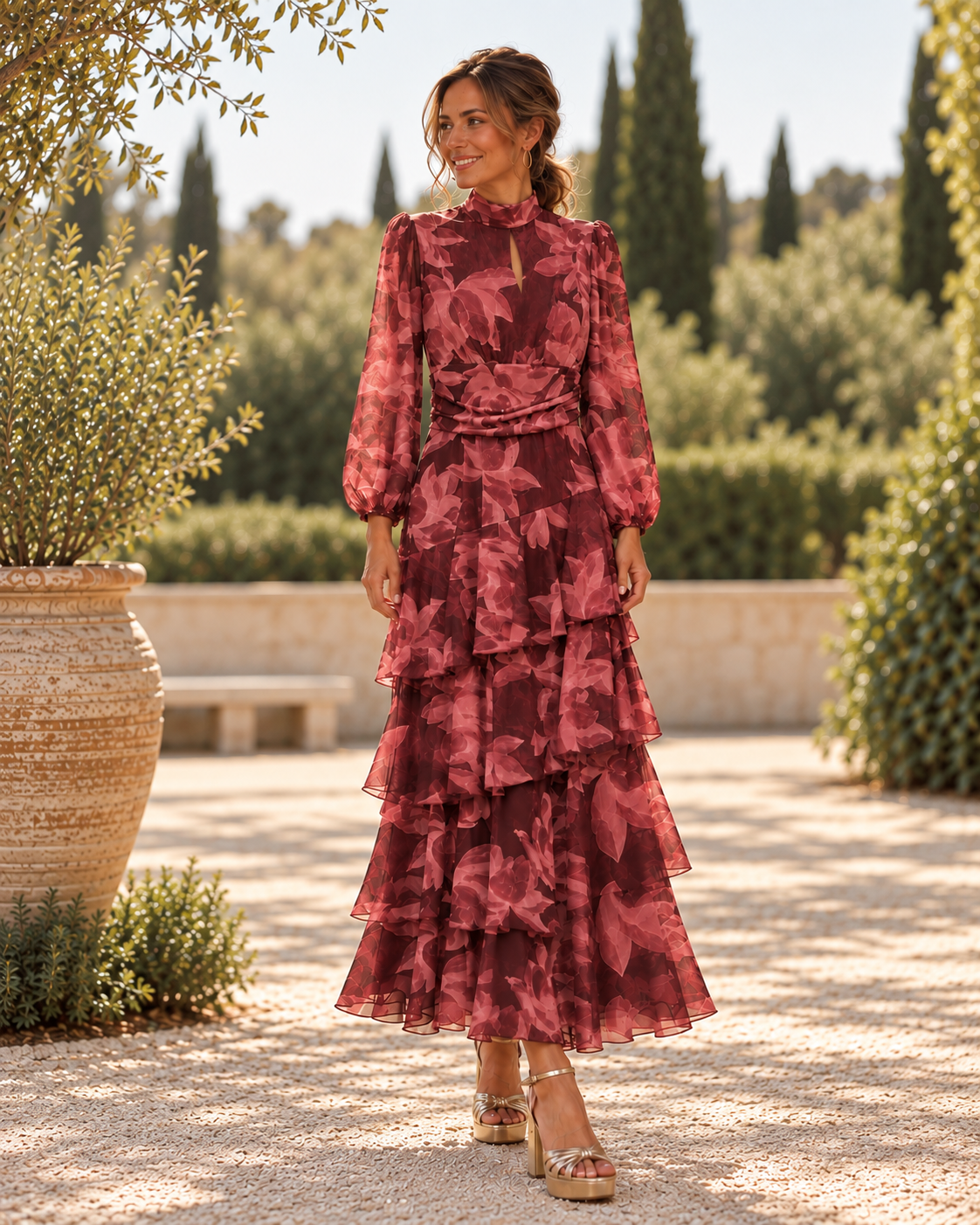 VESTIDO GASA FLORES ROSA