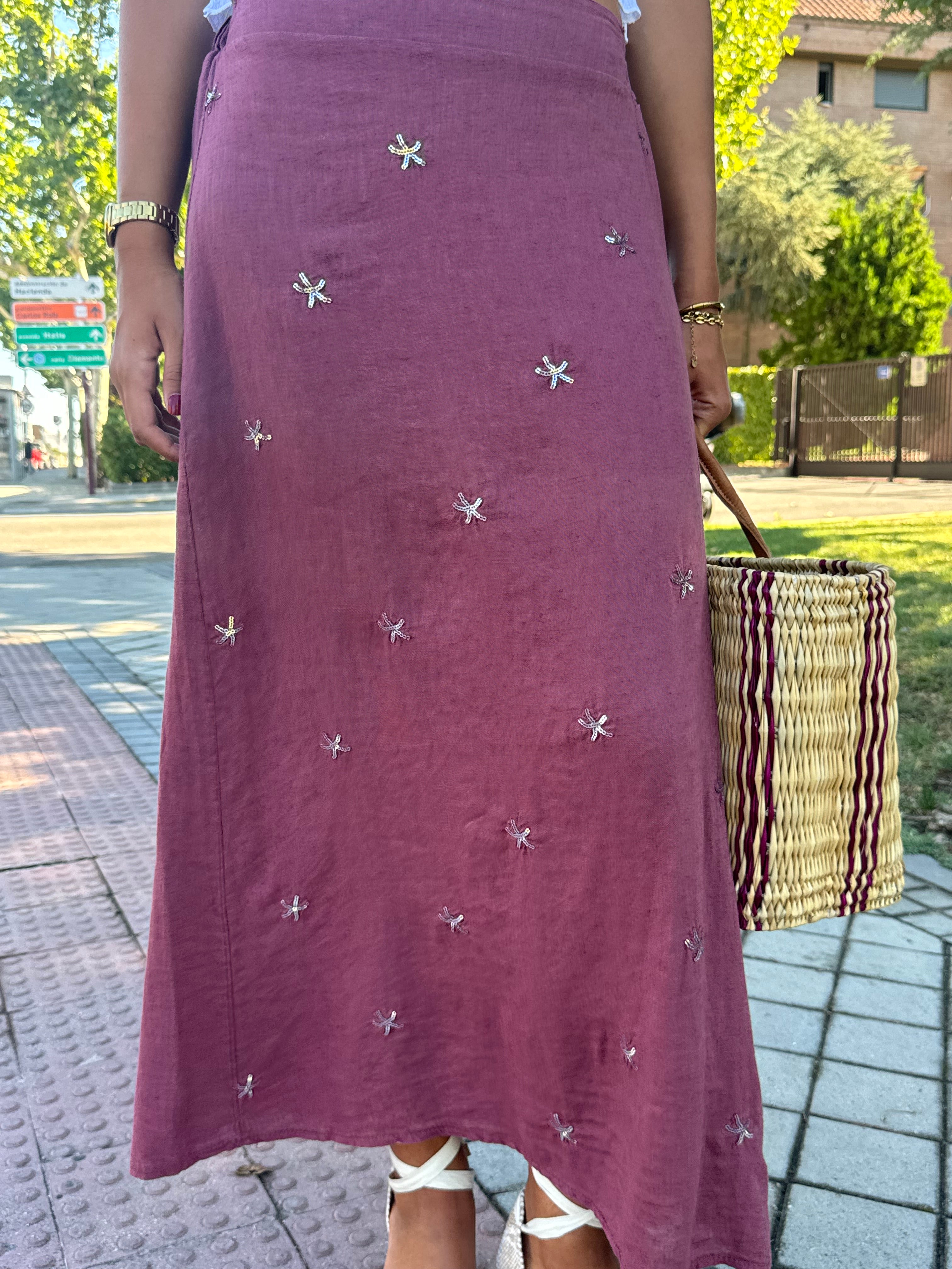 FALDA LINO ESTRELLAS ROSA  - ONCE28