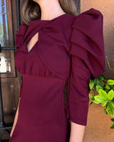 VESTIDO HOMBROS GRANATE