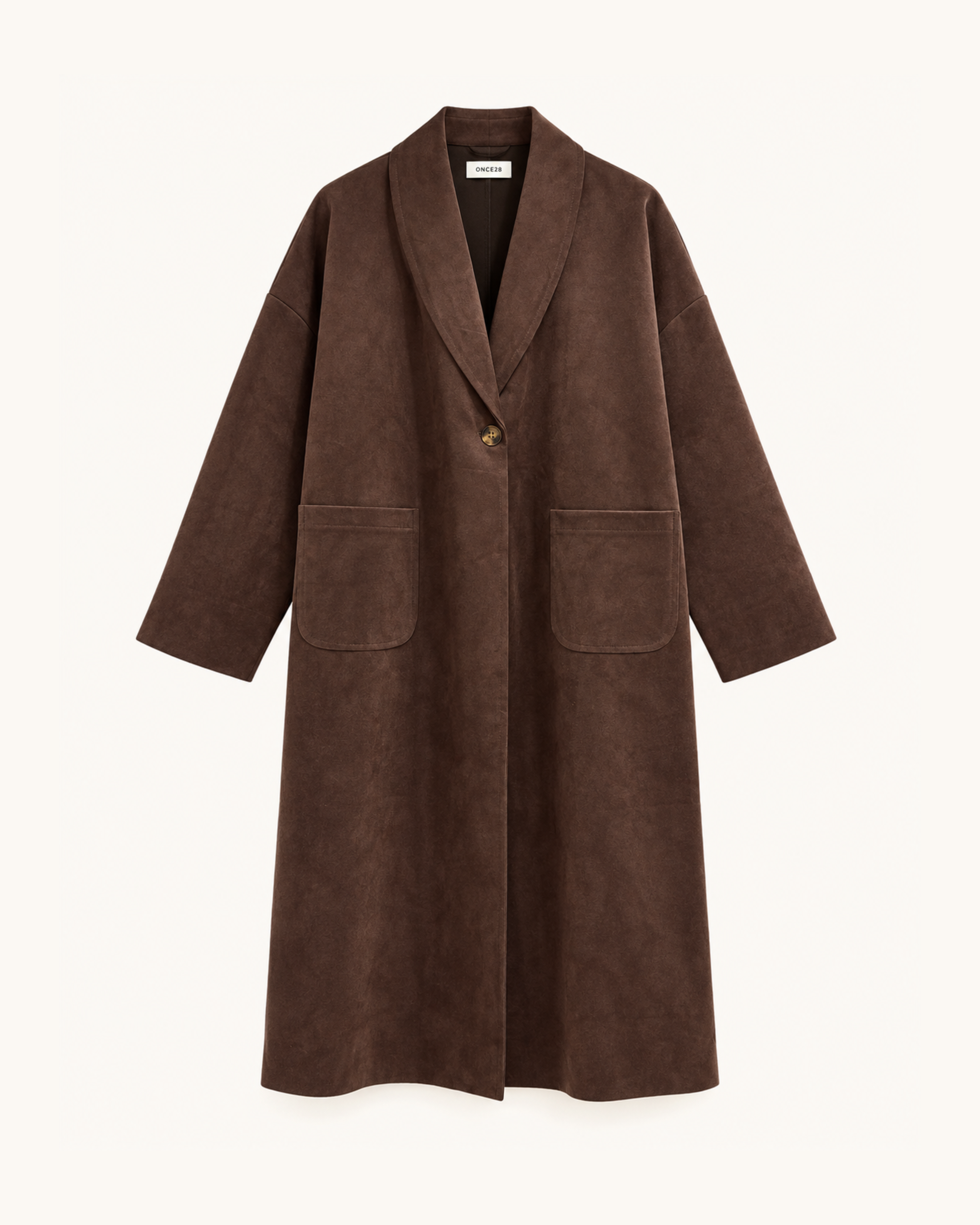 CHAQUETA LARGA EFECTO ANTE MARRÓN