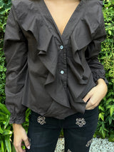 BLUSA VOLANTES MARRÓN