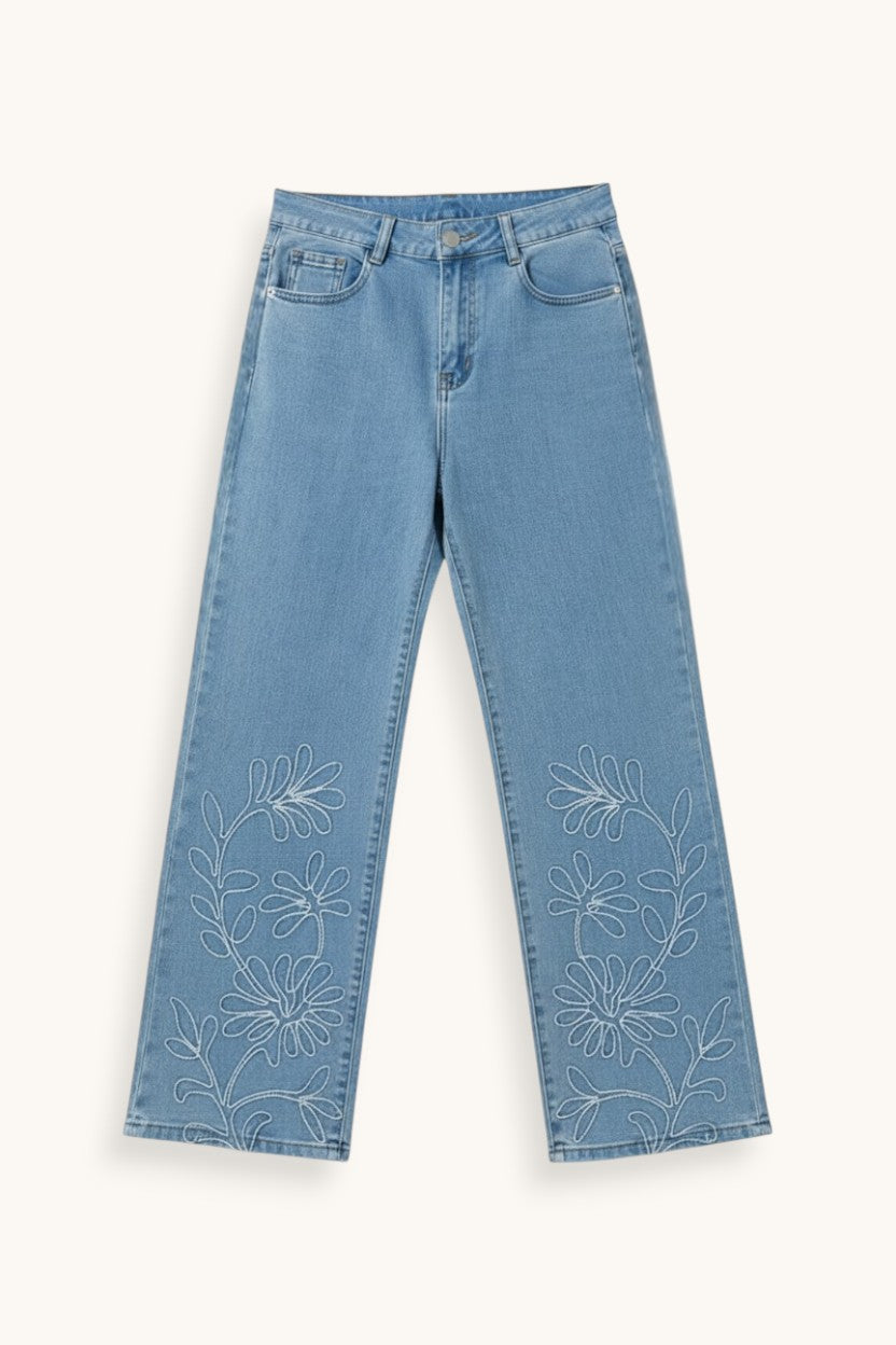 PANTALÓN RECTO BORDADO BAJO - ONCE28