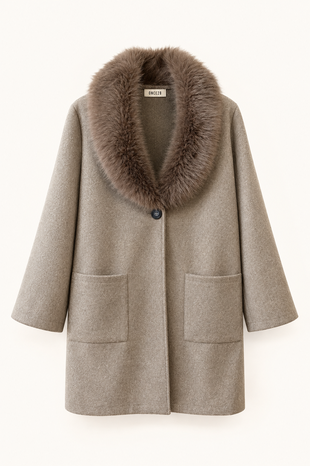 ABRIGO CAPUCHA PELO TAUPE