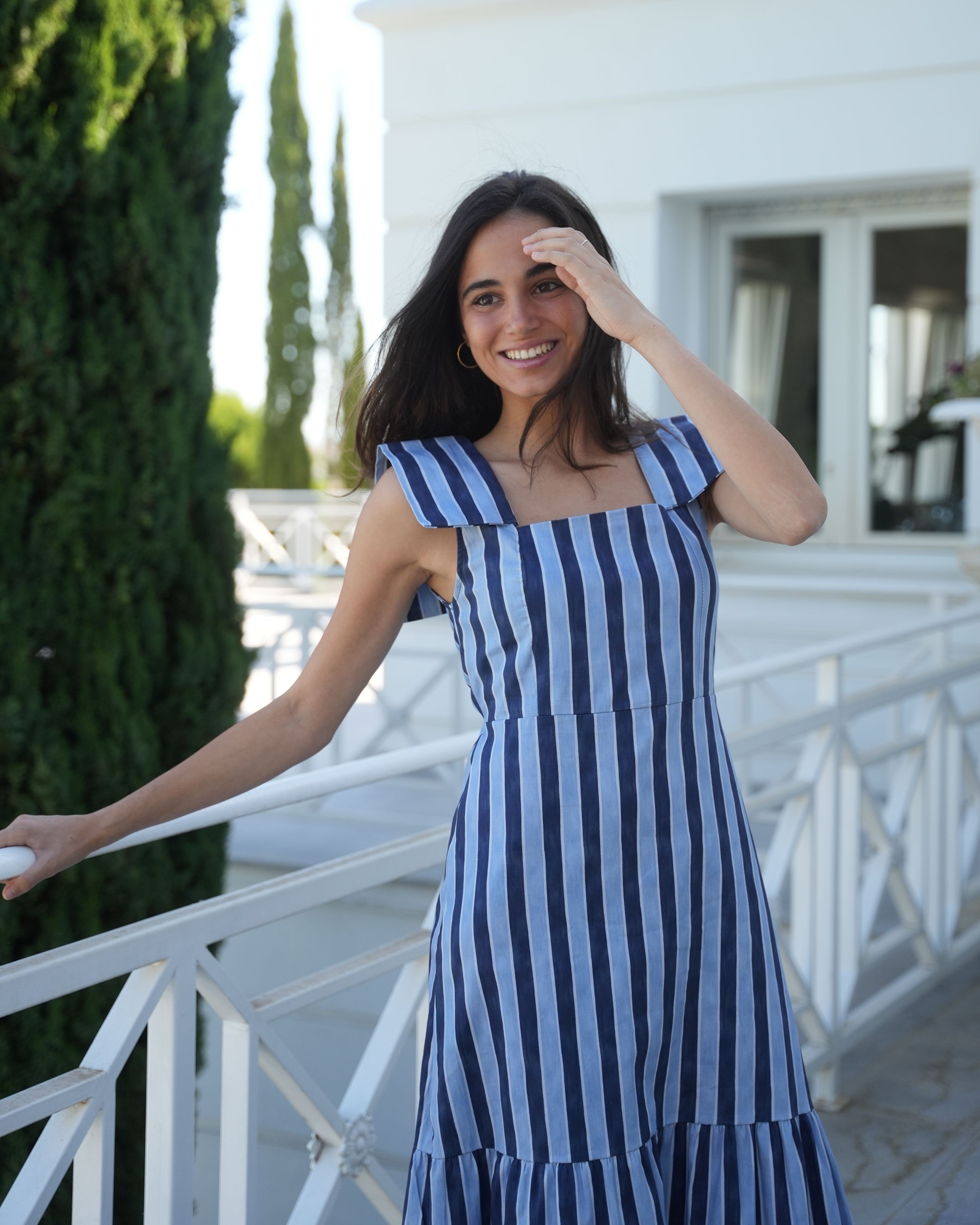 VESTIDO RAYA ANCHA AZUL - ONCE28