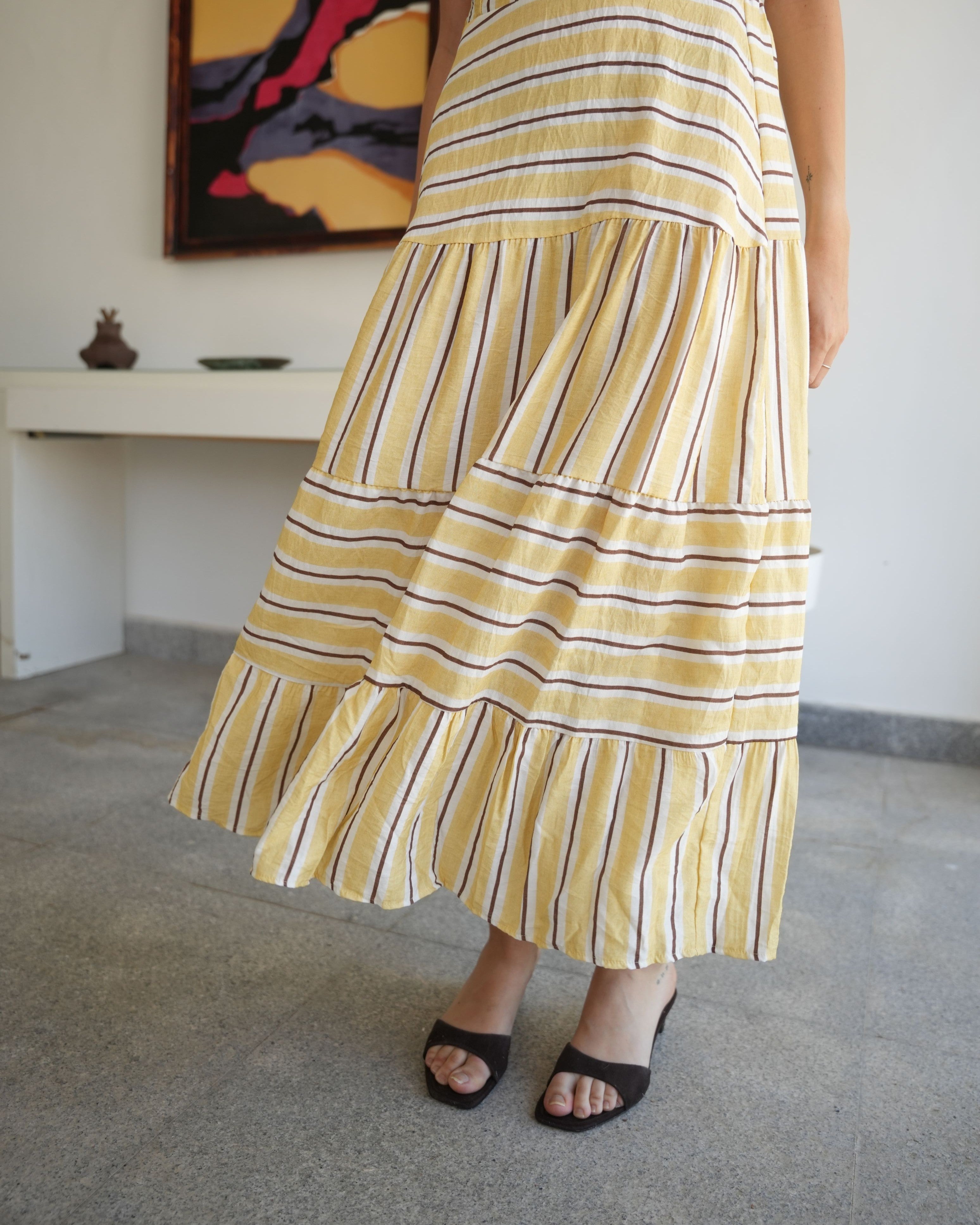 VESTIDO V RAYA AMARILLO - ONCE28