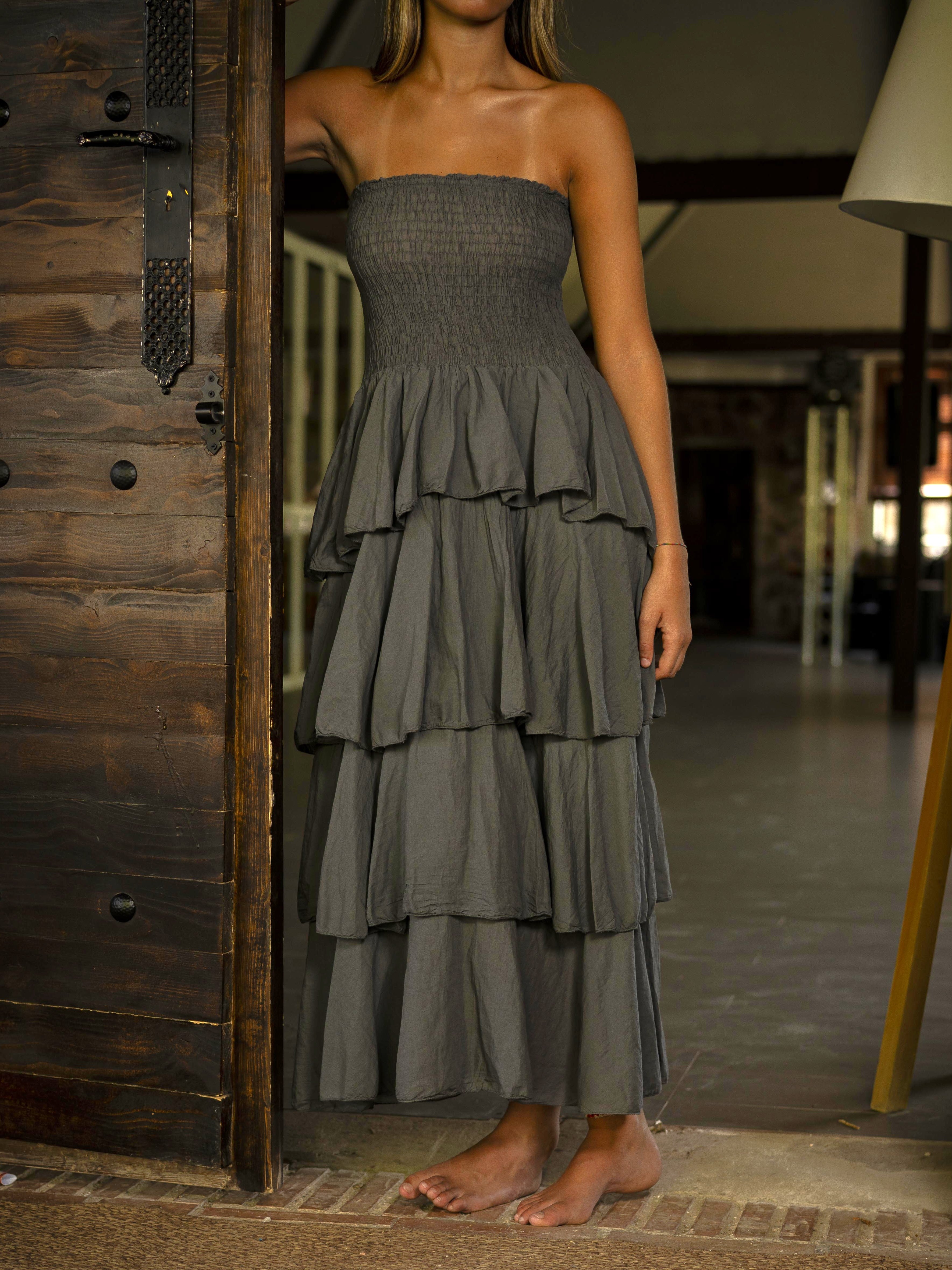 VESTIDO VERONA FRUNCE GRIS