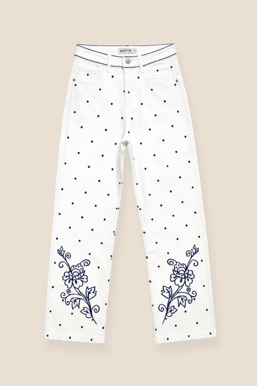 PANTALÓN BORDADO FLOR - ONCE28