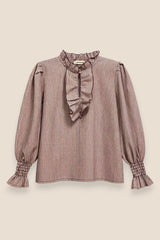 BLUSA VOLANTE RAYAS VERTICALES GRANATE - ONCE28