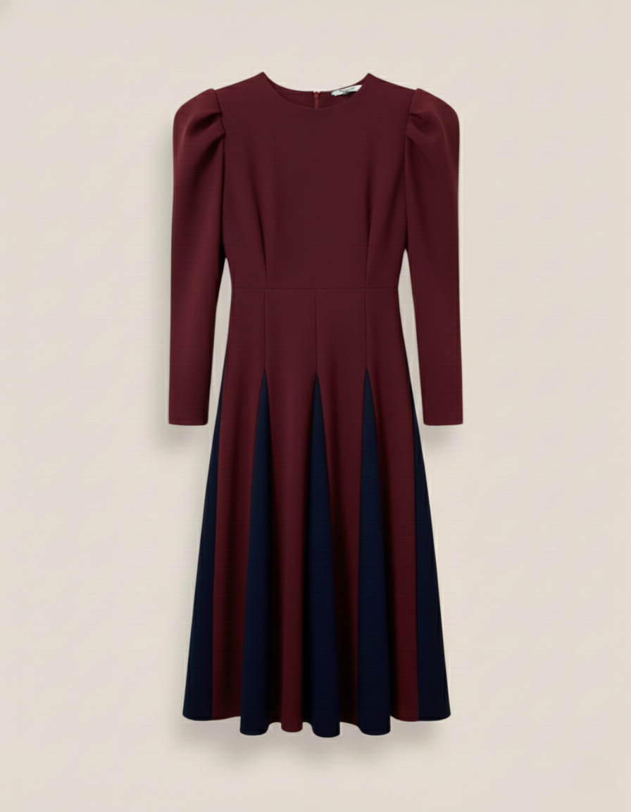 VESTIDO HOMBROS ABULLONADOS GRANATE - ONCE28