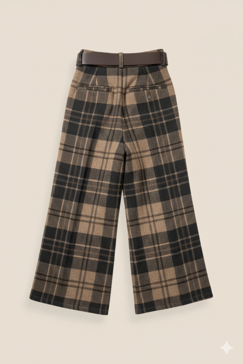 PANTALÓN CUADROS CINTURÓN TAUPE - ONCE28