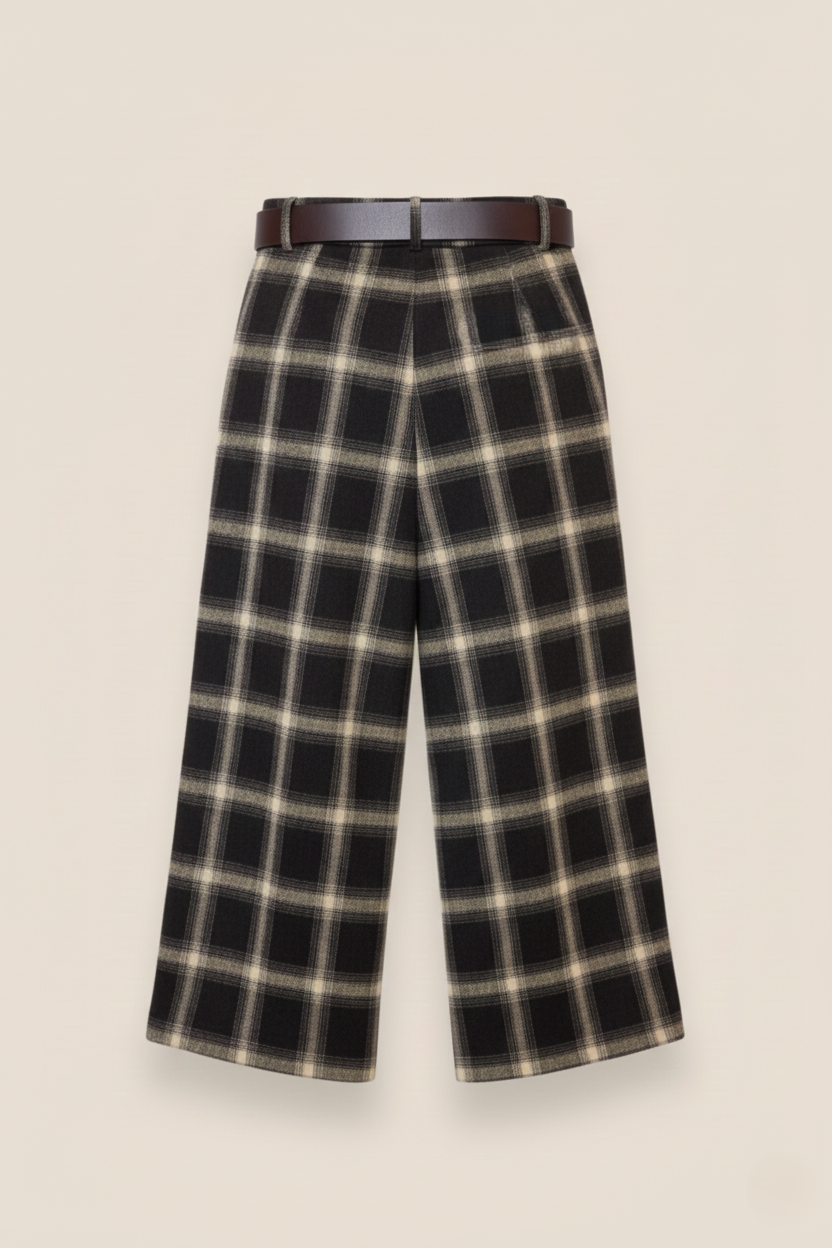 PANTALÓN CUADROS CINTURÓN GRIS - ONCE28