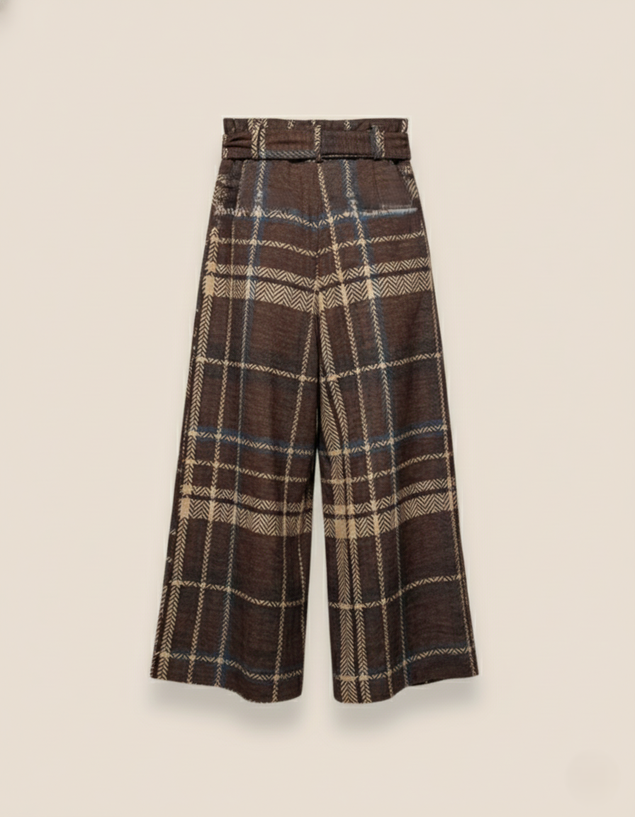 PANTALÓN CAPRI CUADROS MARRÓN - ONCE28