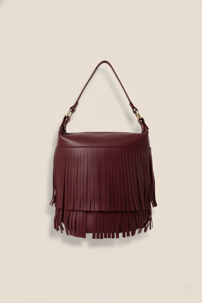 BOLSO PIEL FLECOS GRANATE - ONCE28