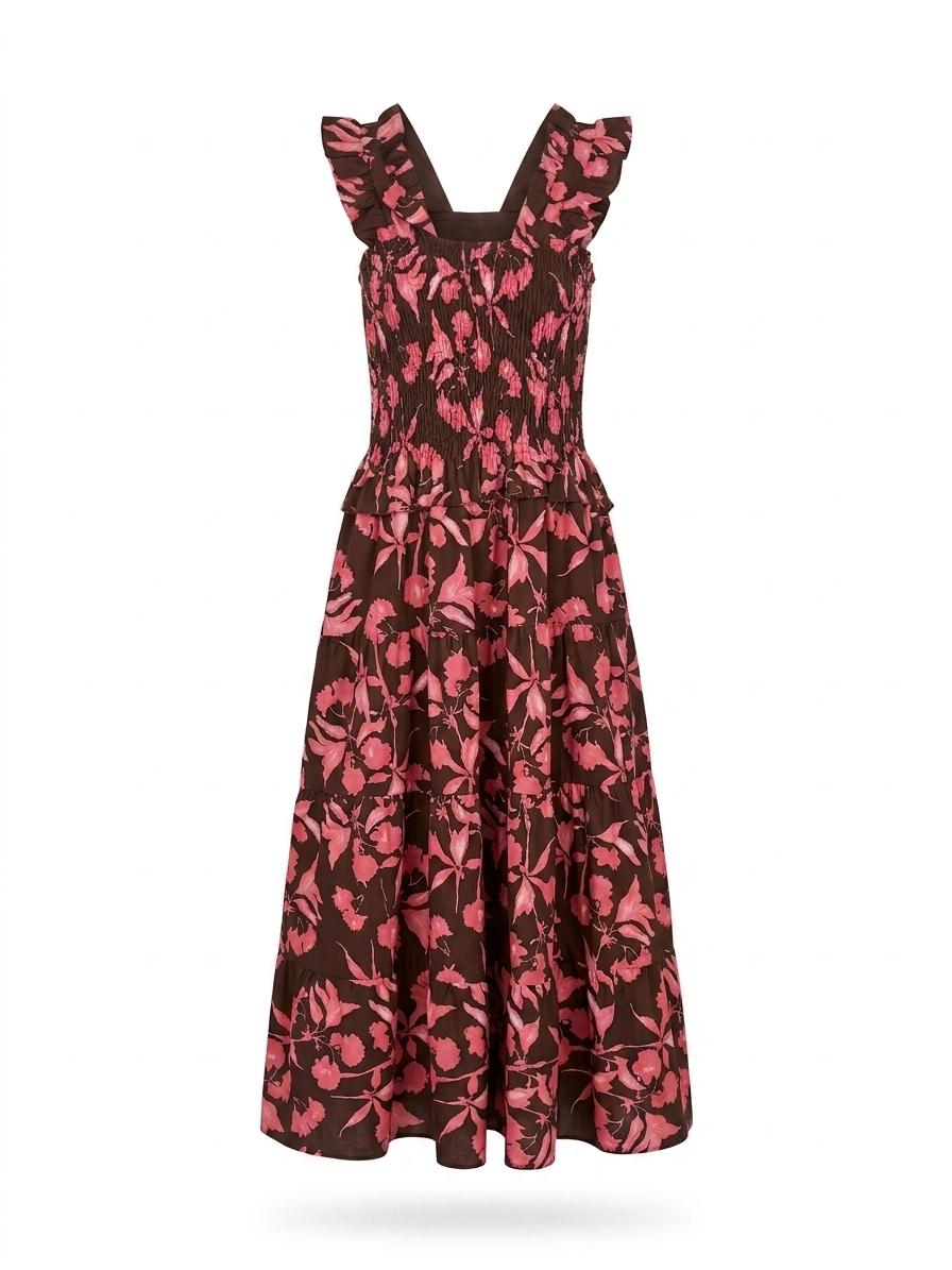 VESTIDO MARRON FLORES - ONCE28