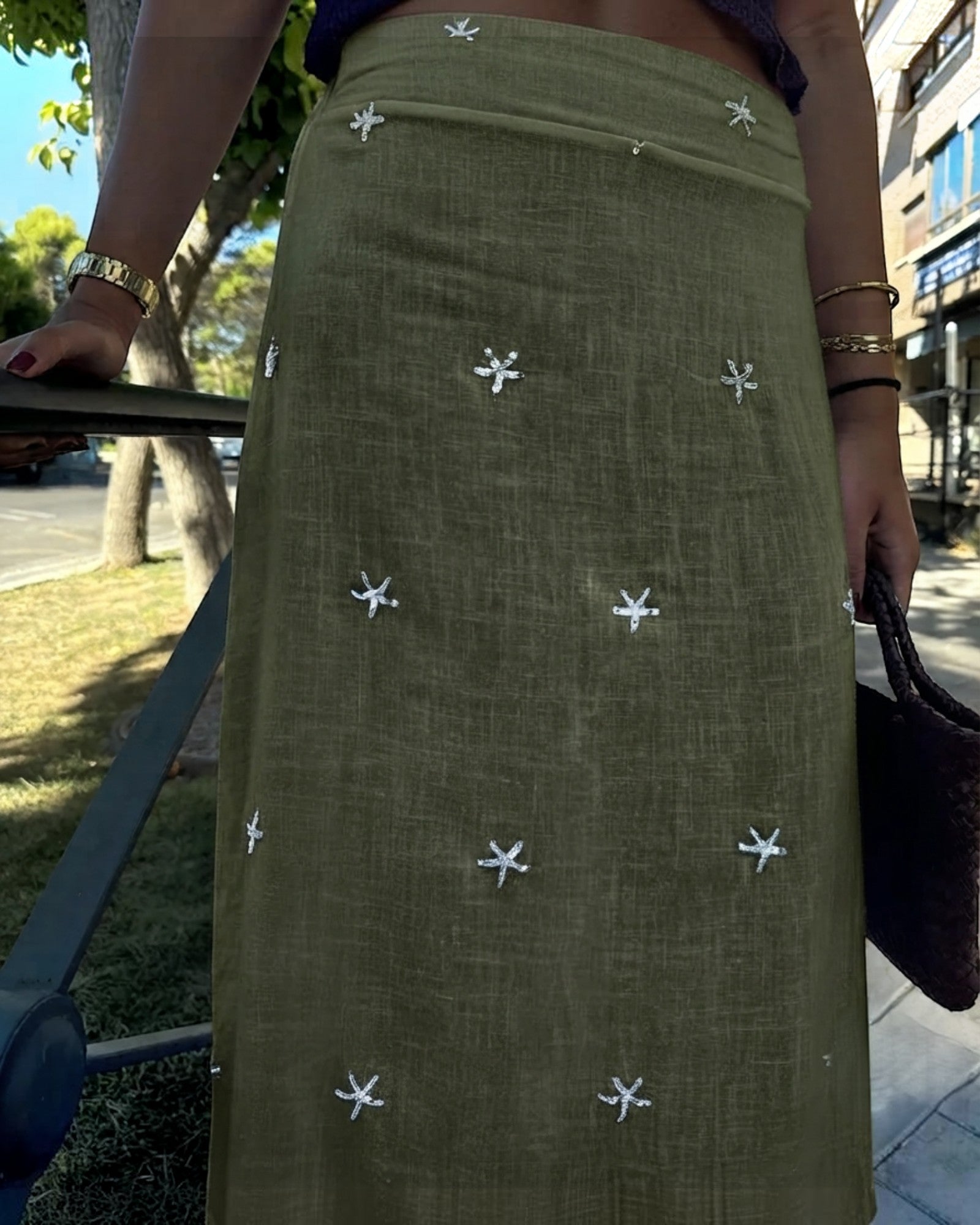 FALDA LINO ESTRELLAS VERDE - ONCE28