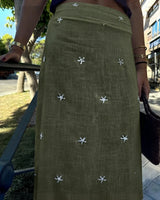 FALDA LINO ESTRELLAS VERDE - ONCE28