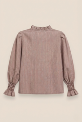 BLUSA VOLANTE RAYAS VERTICALES GRANATE - ONCE28