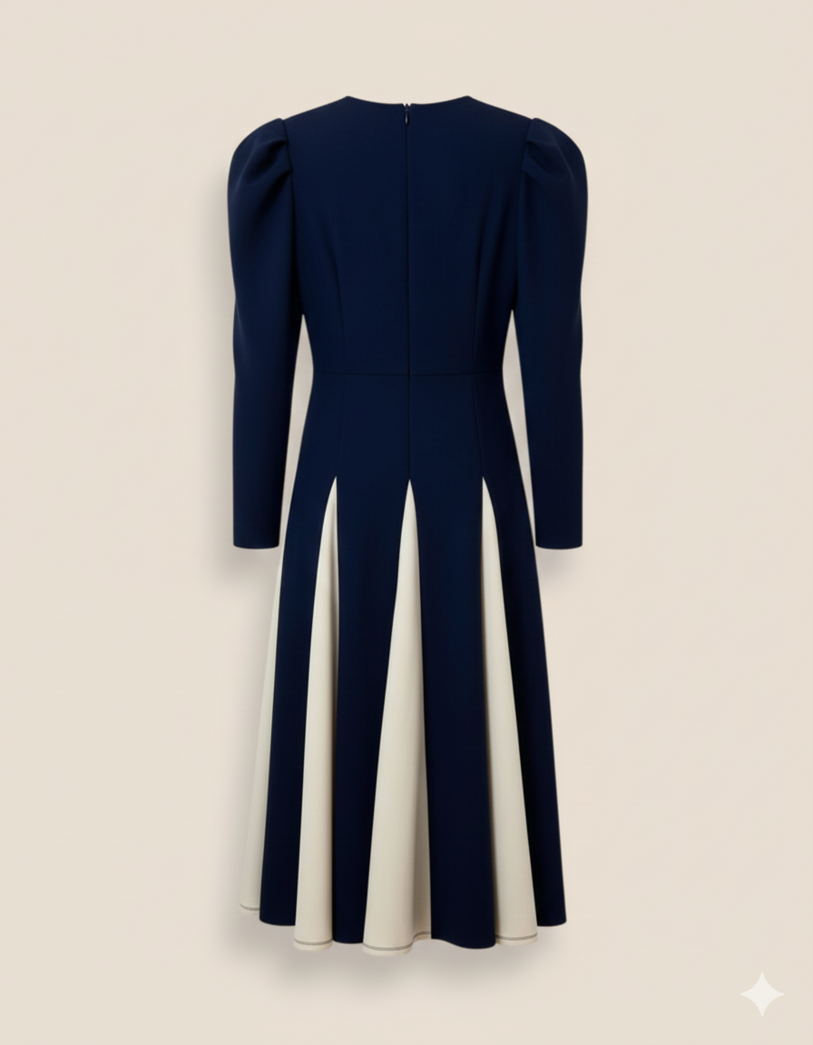 VESTIDO HOMBROS ABULLONADOS AZUL - ONCE28