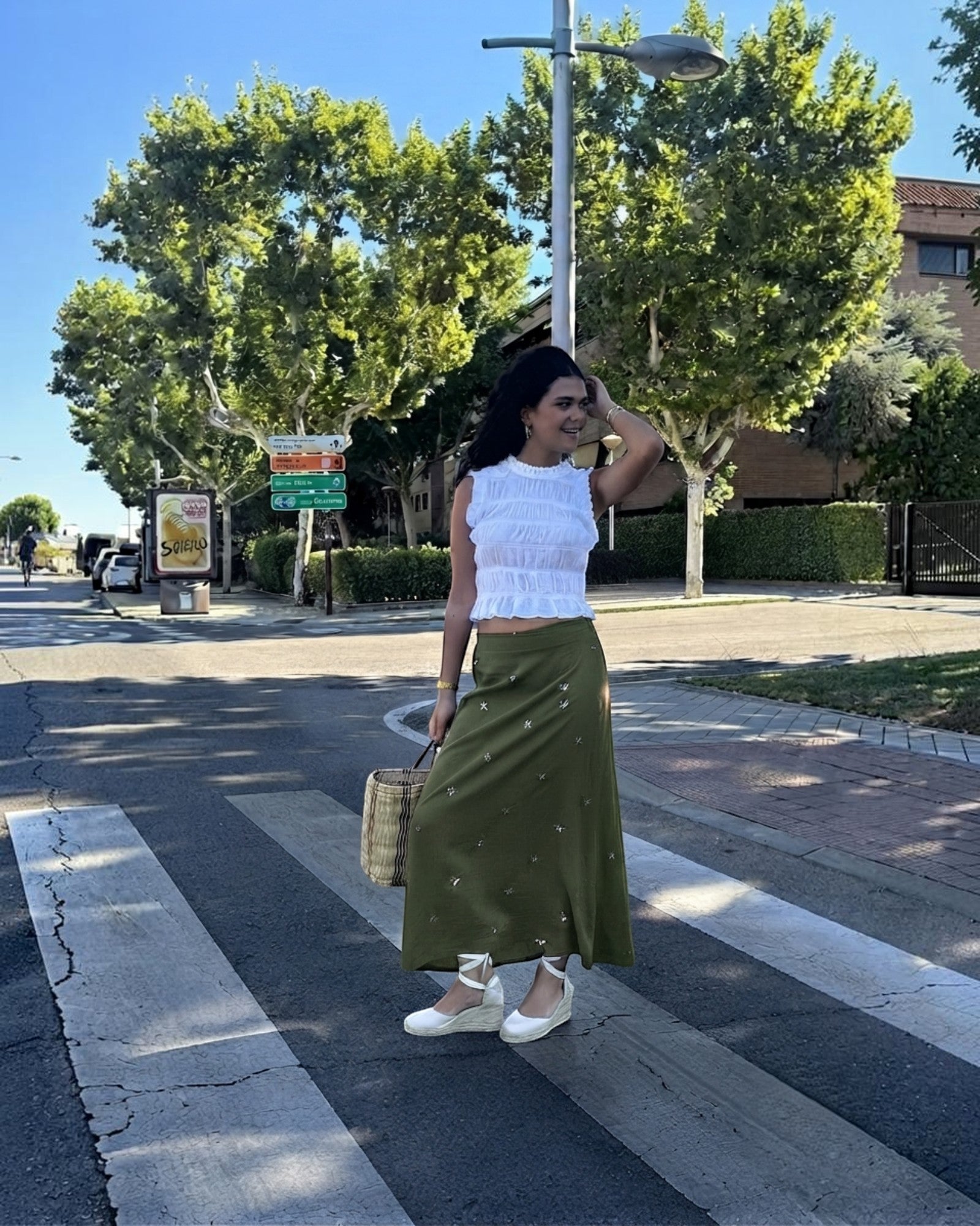 FALDA LINO ESTRELLAS VERDE - ONCE28