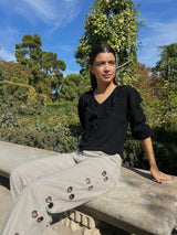 PANTALÓN TACHUELAS GRANDES BEIGE - ONCE28