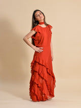 VESTIDO VOLANTES ROJO CORAL