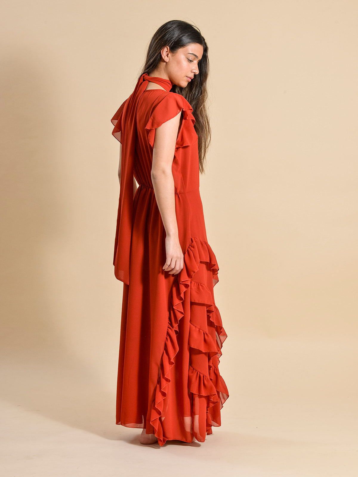 VESTIDO VOLANTES ROJO CORAL