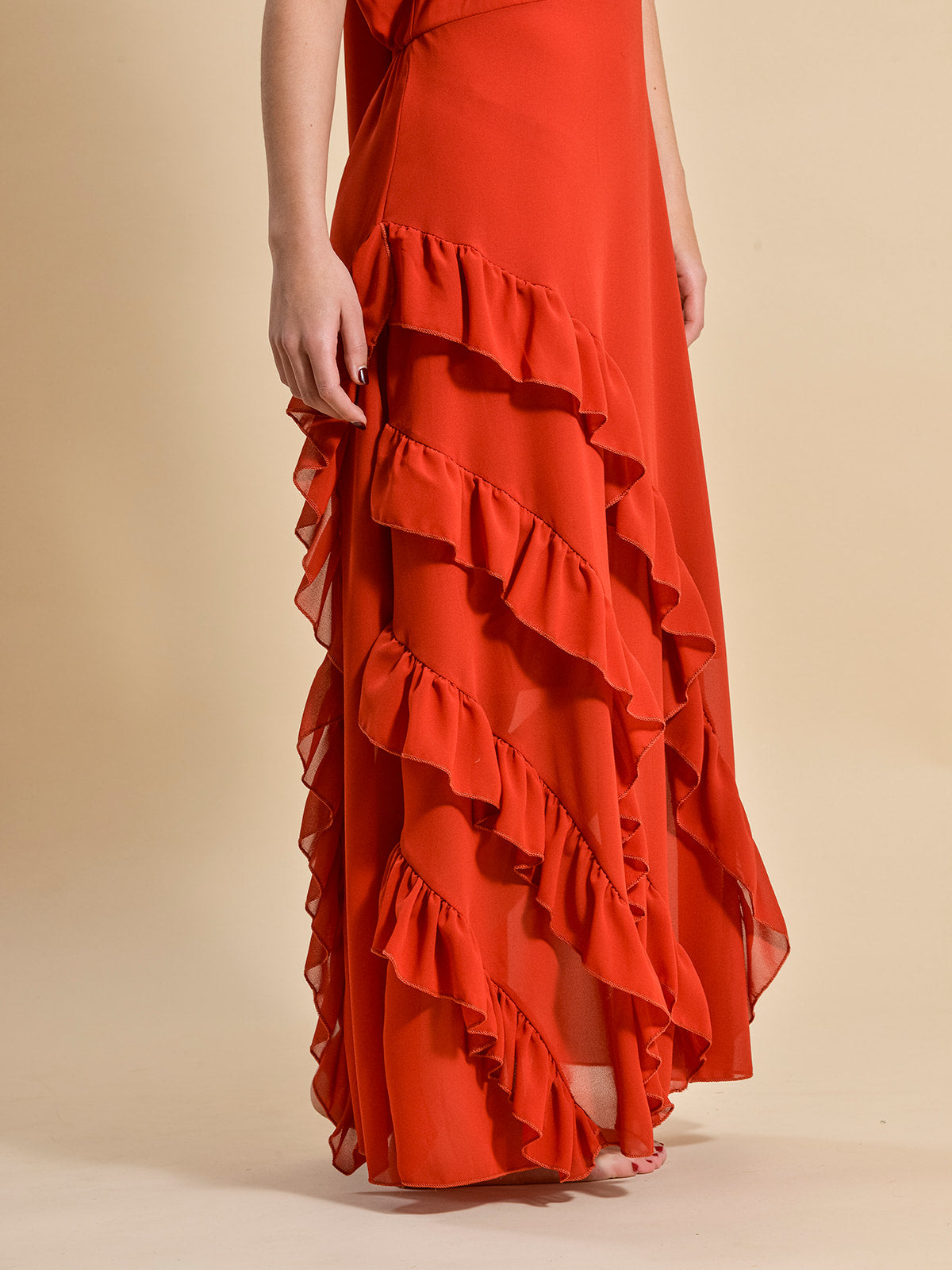 VESTIDO VOLANTES ROJO CORAL