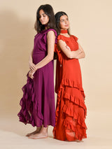 VESTIDO VOLANTES ROJO CORAL