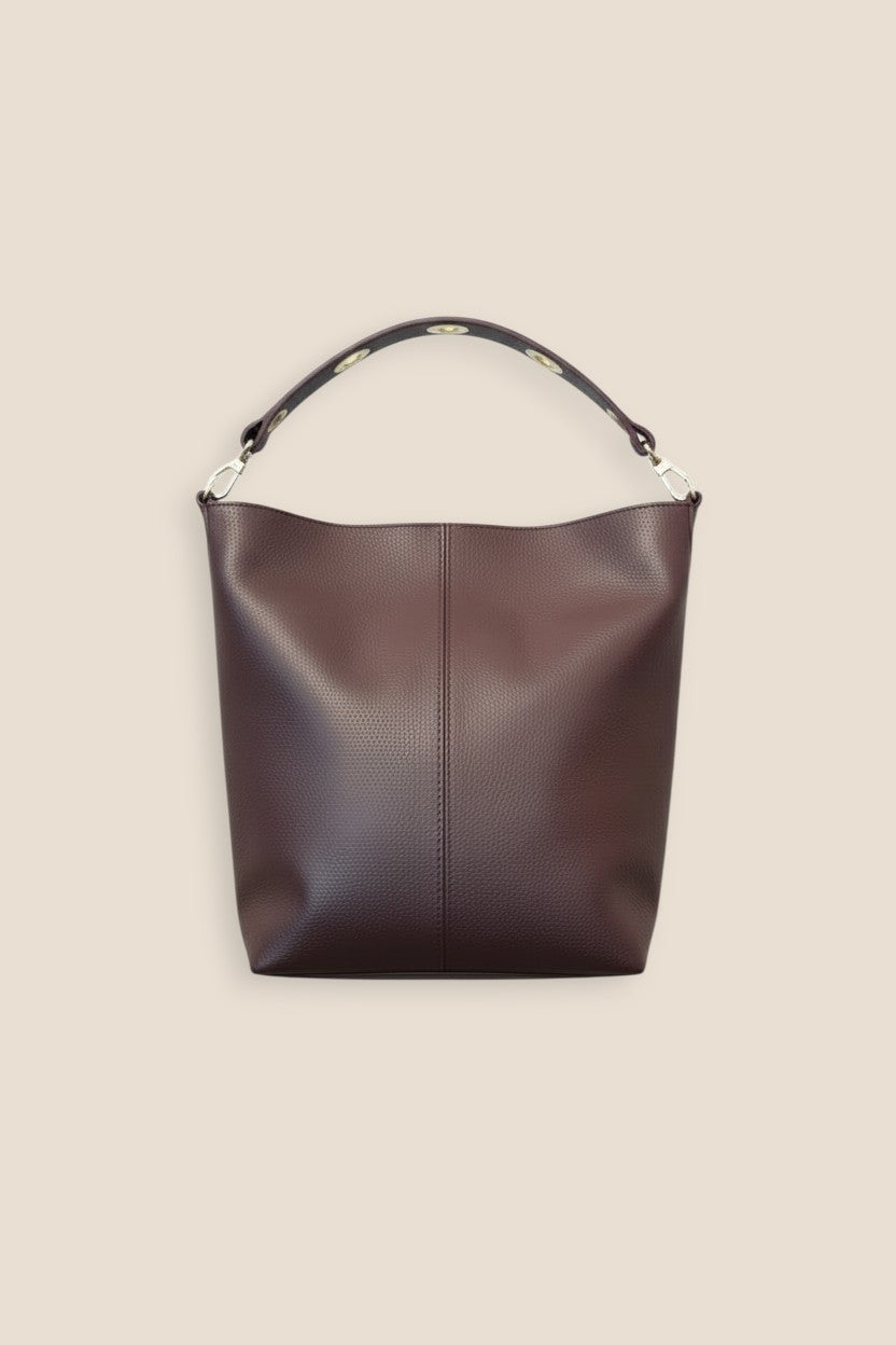 BOLSO PIEL ASA TACHAS GRANATE - ONCE28