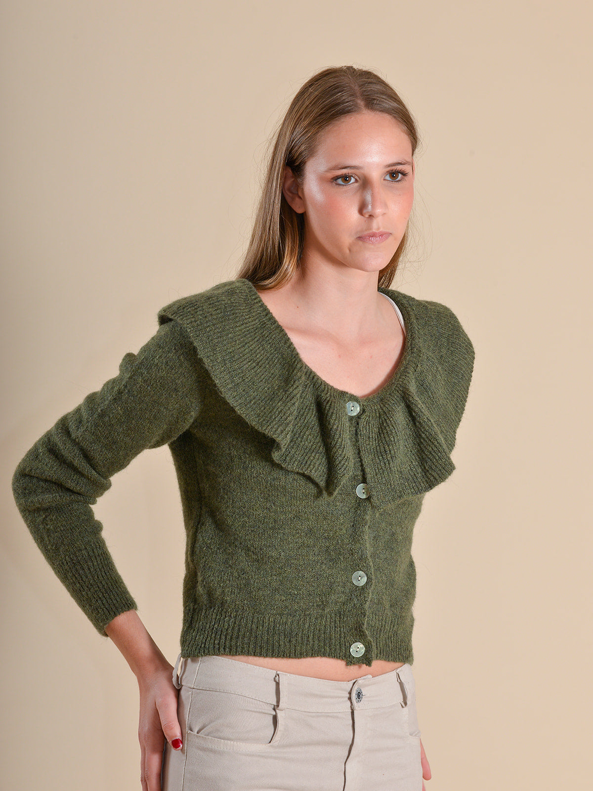 CÁRDIGAN VOLANTES VERDE - ONCE28