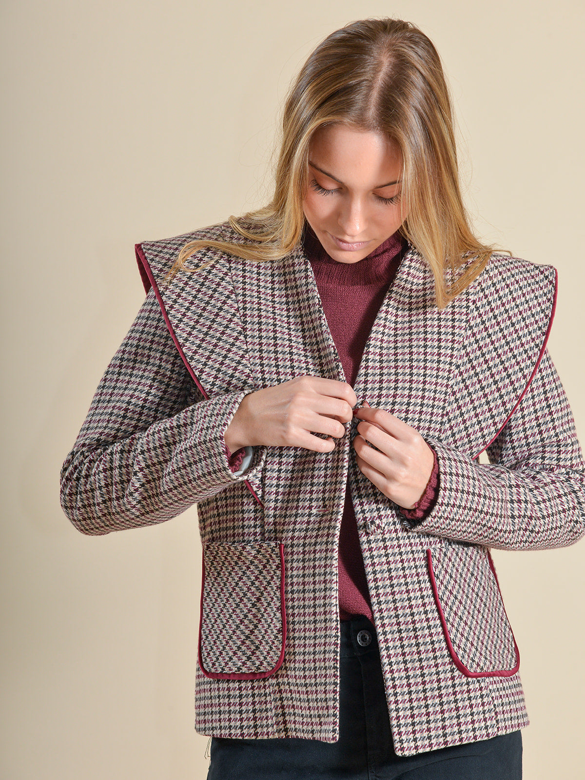 CHAQUETA PATA GALLO GRANATE - ONCE28