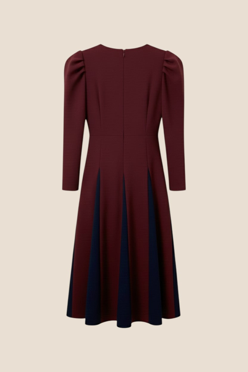 VESTIDO HOMBROS ABULLONADOS GRANATE - ONCE28