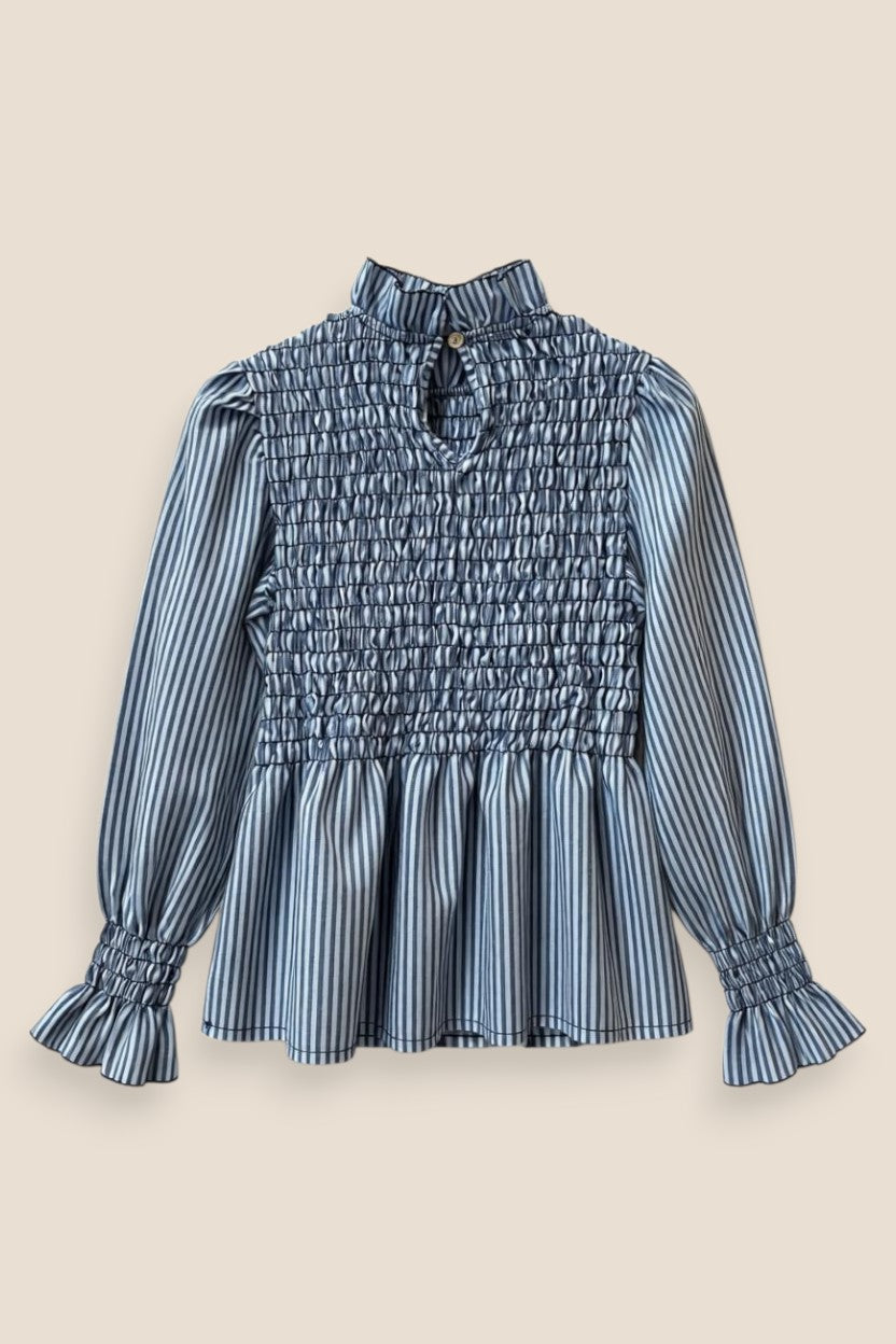 BLUSA RAYAS FRUNCE AZUL - ONCE28