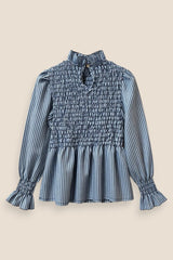 BLUSA RAYAS FRUNCE AZUL - ONCE28