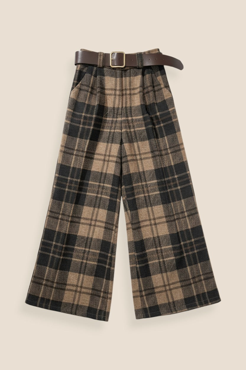 PANTALÓN CUADROS CINTURÓN TAUPE - ONCE28