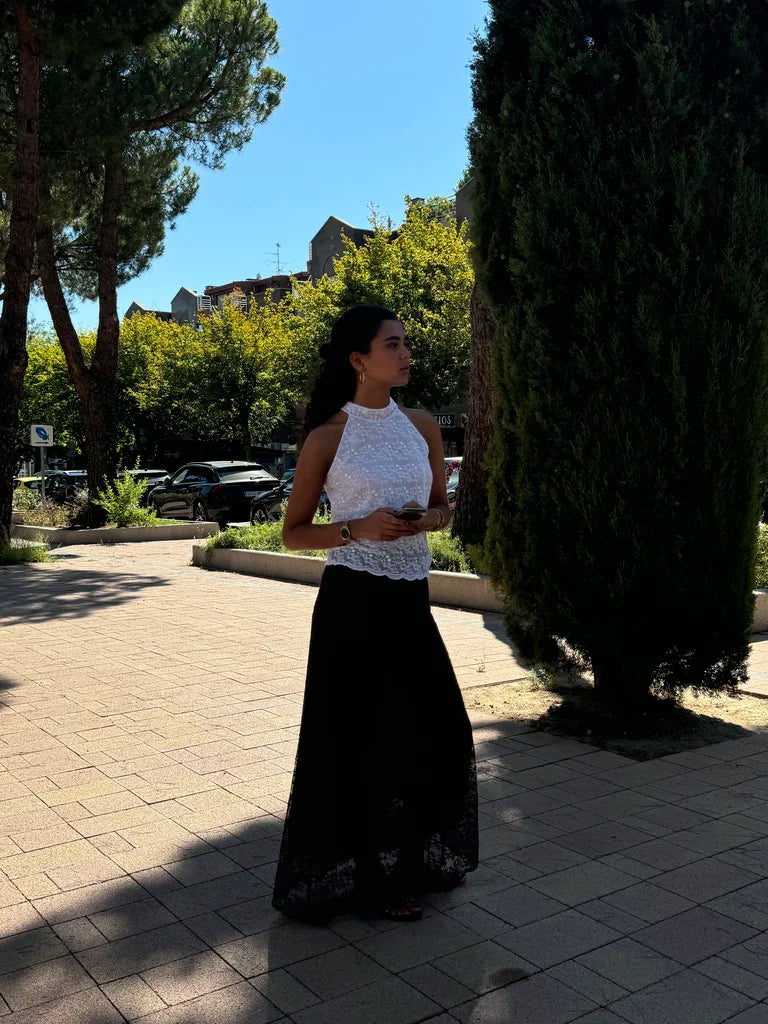 FALDA BORDADA MARRÓN   - ONCE28